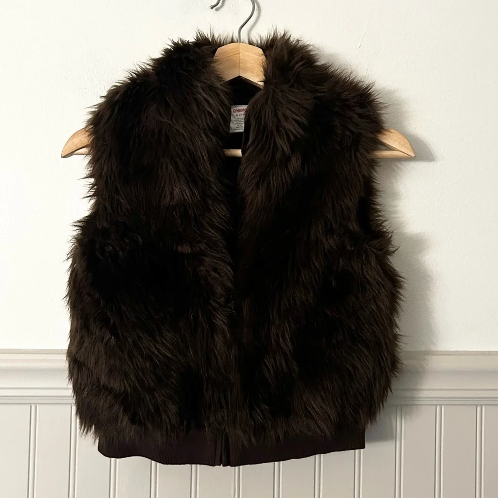 Gymboree Girls Medium Chocolate Brown Faux Fur Zip Up Vest Cozy Layering